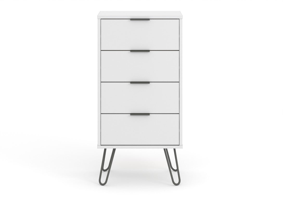 AGW517 Augusta White 4 drawer narrow chest of drawers