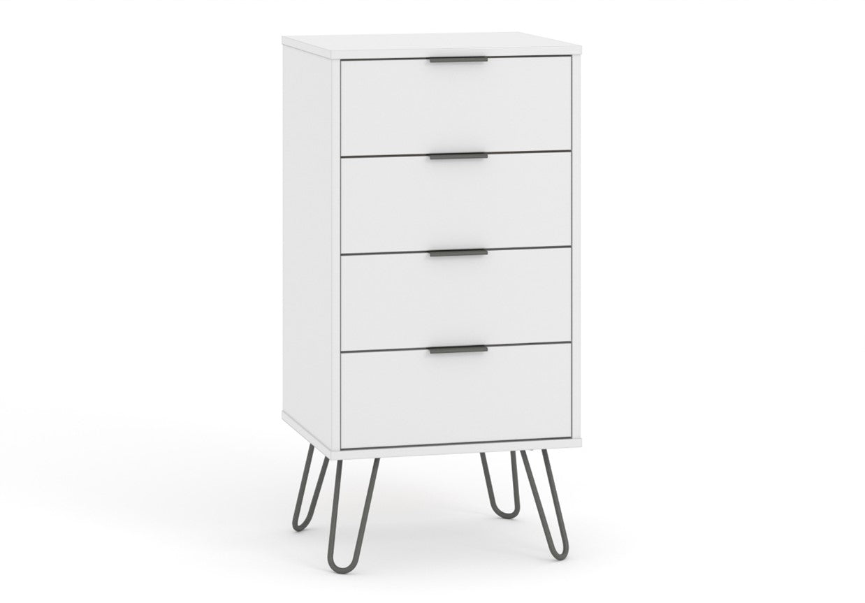 AGW517 Augusta White 4 drawer narrow chest of drawers