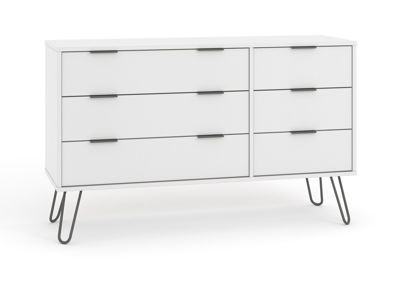 AGW533 Augusta White 3+3 drawer wide chest of drawers