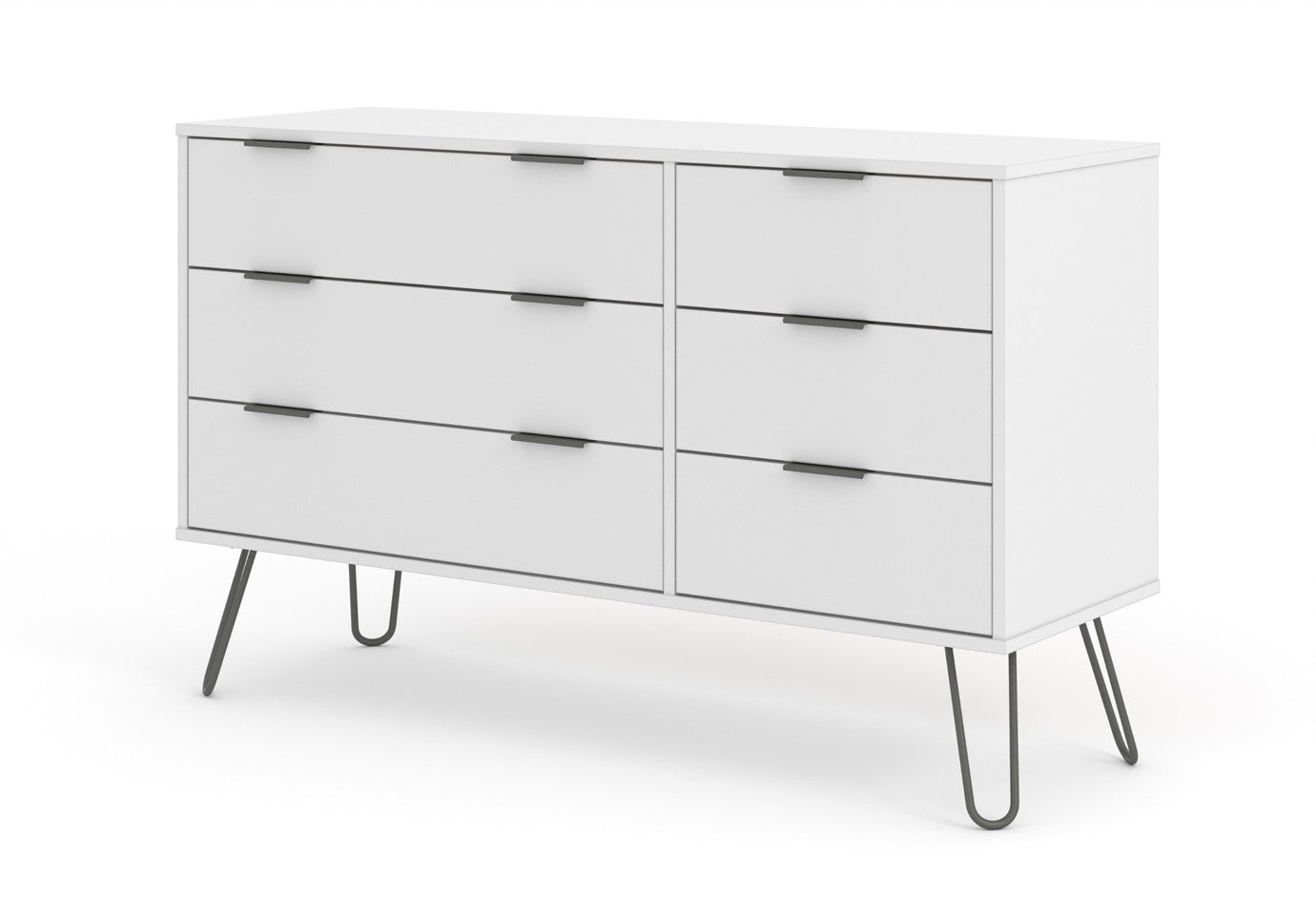 AGW533 Augusta White 3+3 drawer wide chest of drawers