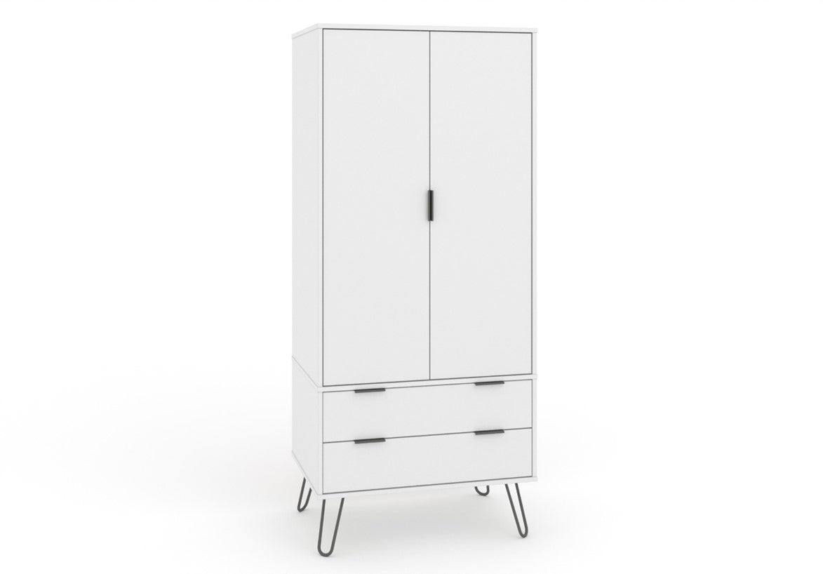 AGW582 Augusta White 2 door, 2 drawer wardrobe