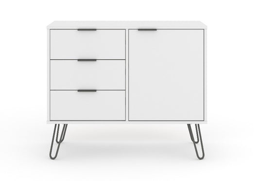 AGW915 Augusta White small sideboard with 1 door, 3 drawers