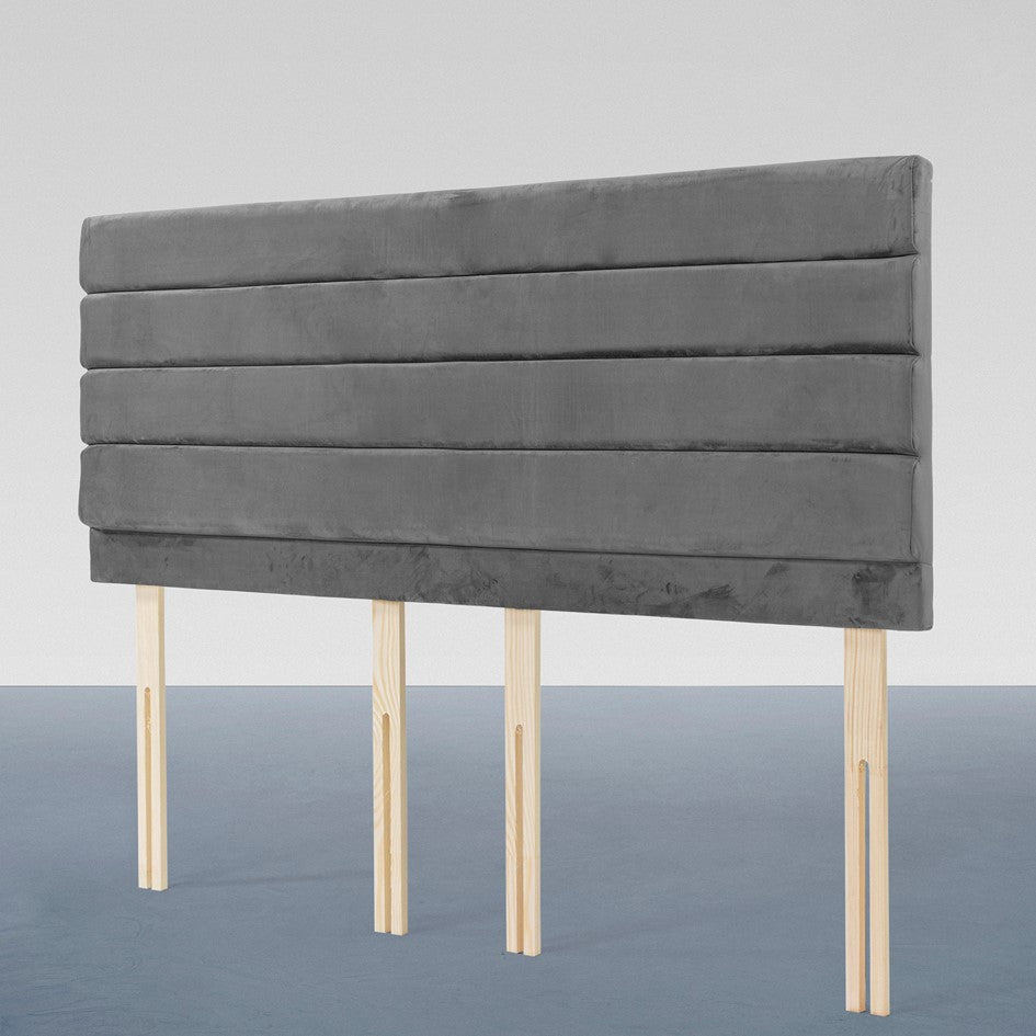 Airsprung Chelwood Velvet, Mallard Gunmetal Grey Turmeric Headboard, Various Widths