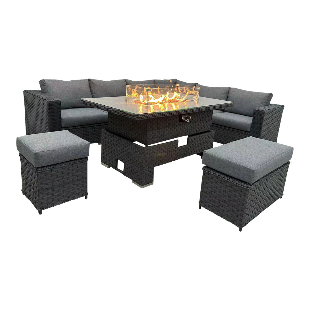 Home Life 520RFP Corner Rising Dining Set with Fire Pit SKU520RFPG